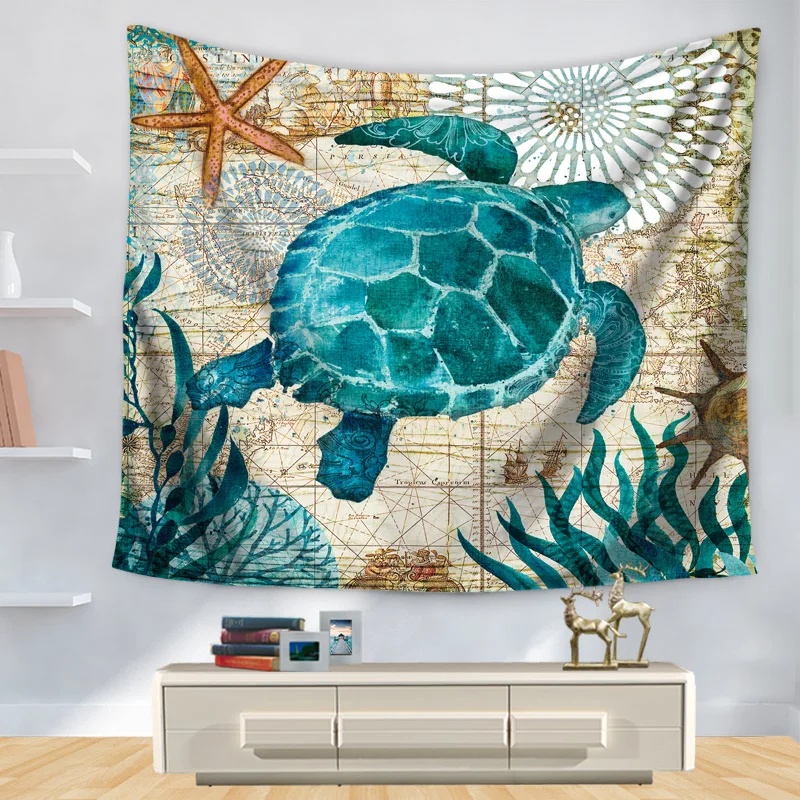 

Home Decorative Wall Hanging Carpet Tapestry Rectangle Bedspread Vintage Ocen Whale octopus Turtle Hippocampus Pattern GT1299