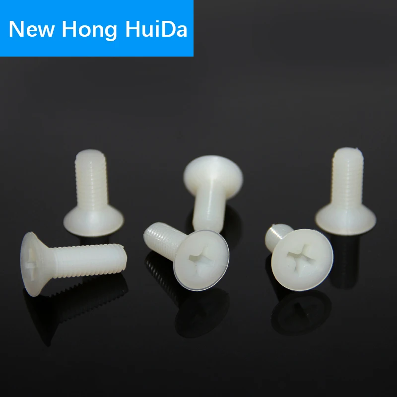 

M6 White Nylon Flat Head Machine Screw Cross Recessed Phillips Metric Thread Countersunk Plastic Bolts