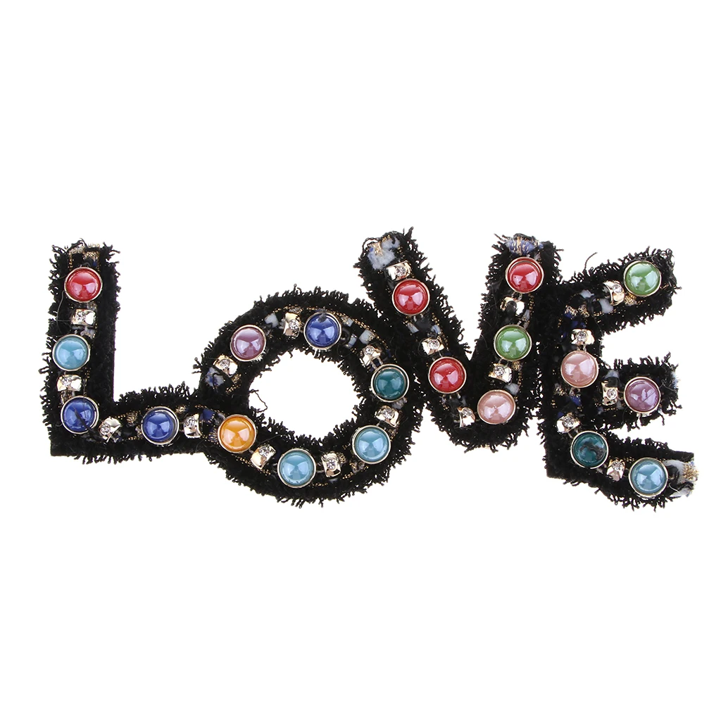 1 Set /4 Letters Crystal Pearl Beads Patches LOVE Style Clothes Embellishments Applique Decorations for Repair/Design