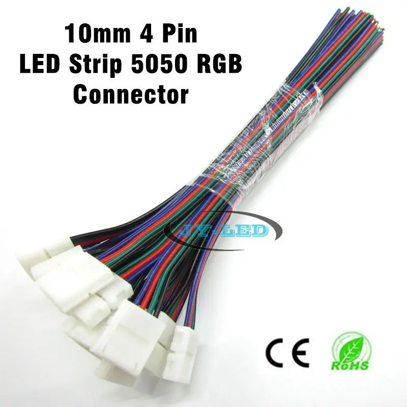 20 шт./лот 10 мм 4pin для 5050 RGB светодиодный разъем, без пайки соединительный провод с одним концом