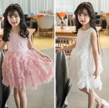 

2017 Girls summer sweet lace princess vest dress , little girls dresses , girls summer dress , 5pcs/lot  HWL01