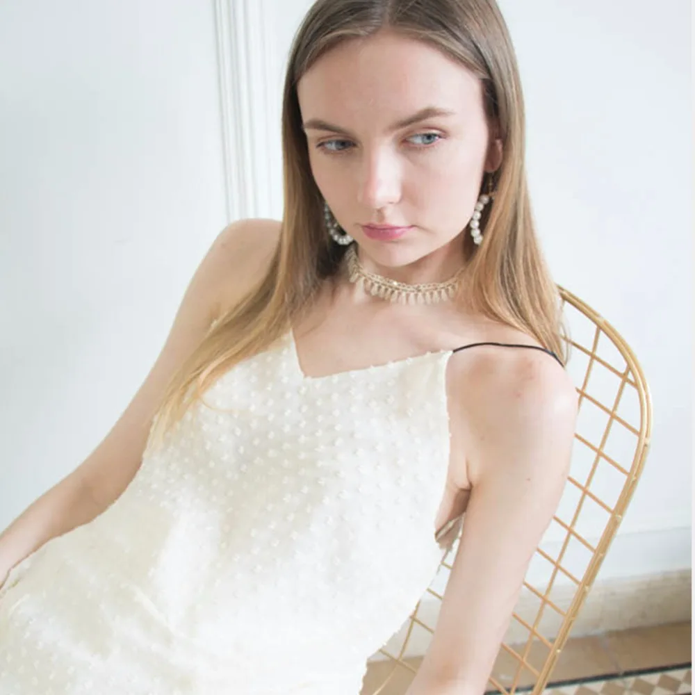 e-Manco Ruffle Casual Elegant Party Sexy White dress Slim Spaghetti Strap Solid color Novelty Sleeveless Club Dress female