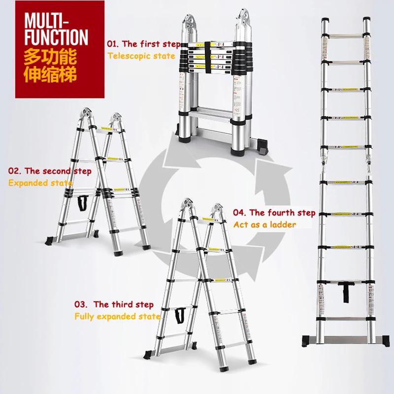 Industrial Telescopic Ladder 2.5m + 2.5m Aluminum Telescopic Ladder