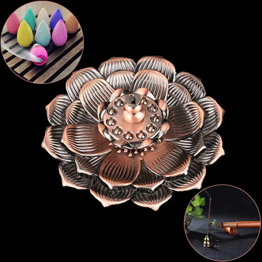 Creative Lotus Incense Burner Holder Flower Statue Censer Plate For