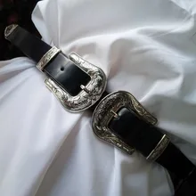Фантастические двойные пряжки дизайнерские ремни для женщин Западный черный кожаный ремень для платья Леди ceinture femme ремень