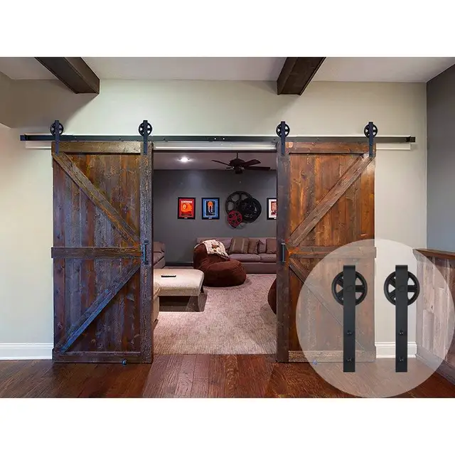 5 18 Ft Hot Double Wheel Sliding Barn Door Hardware 5 18 Ft Hot Double Wheel Sliding Barn Door Hardware Interior Doors Top Mounted Rustic Black