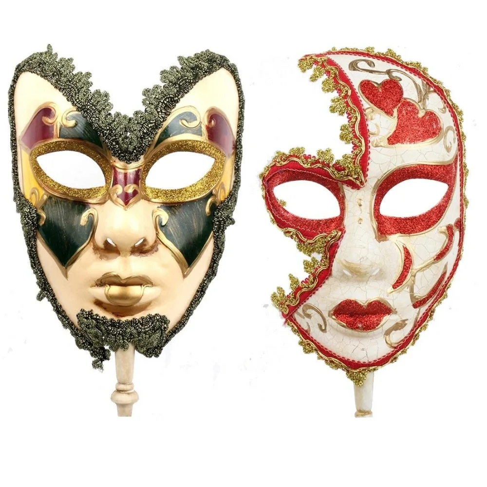 Buy H&D Set of 2,Mardi Gras Mask On Stick For Women