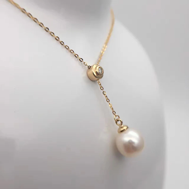 18k Au750 gold necklace inlay 0.023ct real Diamond with 9mm natural