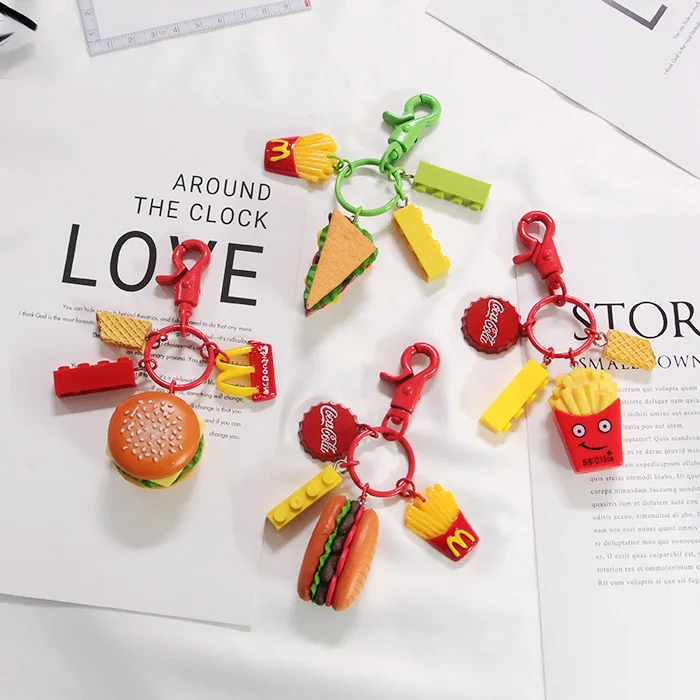 

2019 Simulation Food Burger Popcorn Fries Keychain Pendant Car Key Ring Accessories Creative Small Pendant Gifts 5 pieces