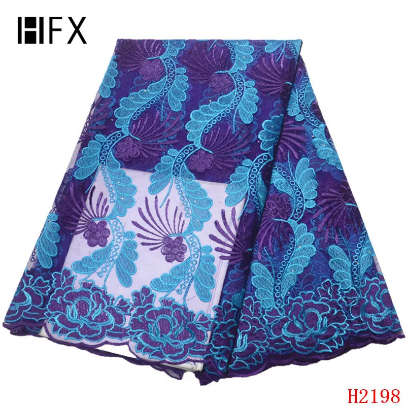 

HFX Promotion! High quality Navy Blue French African Laces Fabric For Wedding Nigerian Net Lace Material Free shipping F2198