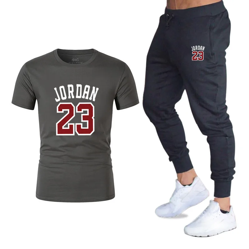 Summer Hot Sale Men's Sets T Shirts+pants Two Pieces Sets Casual Tracksuit Male 2019 Casual Tshirt Print Jordan 23 trousers men 