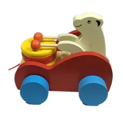 2019 ребенка Симпатичные Мультяшные животные каваи деревянные игрушки тянуть автомобиль грузовик Cub медведь Beats Drum Музыкальные Развивающие