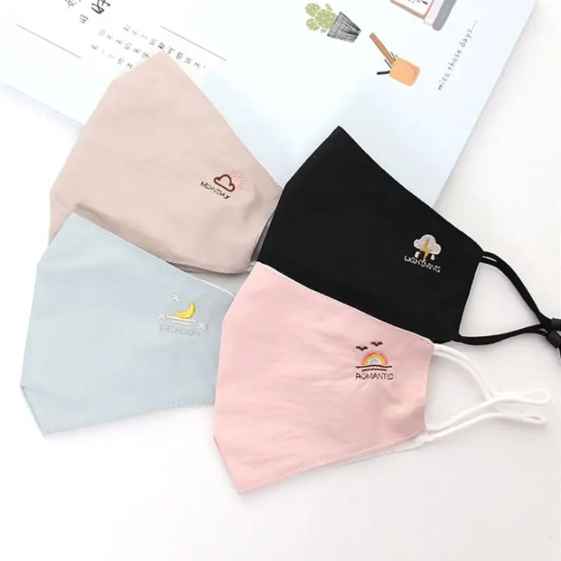 

Fresh Style Summer Ice Silk Cool Dust Mouth Mask Weather Rainbow Cloud Embroidered Breathable Adjustable Candy Color Respirator