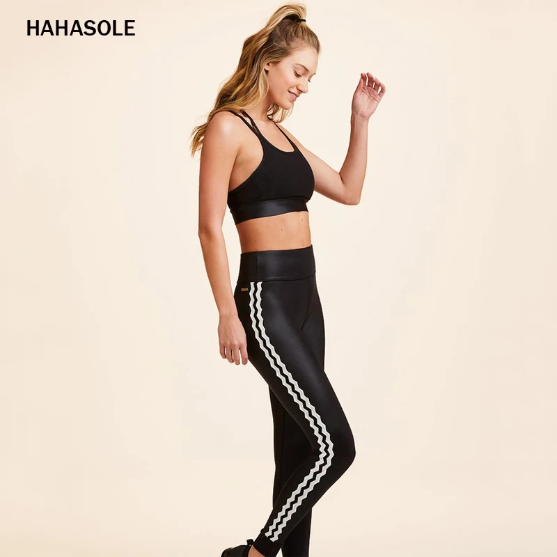 

HAHASOLE Workout Clothes Gym Yoga Set Wave Pattern Push up Quick Dry Sport Clothes 2 Piece Women's Tracksuit HWA4313-4