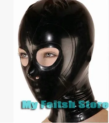 

(LH157202) 100% natural latex mask rubber hood fetish outfit With Open eyes