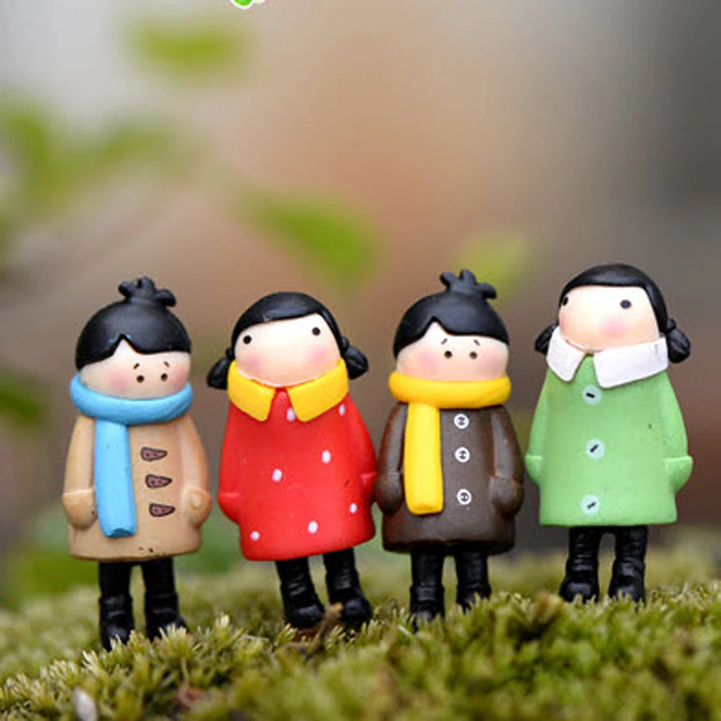 1 Set 4 Depressed Girls Miniature Bonsai DIY Craft Terrarium Figurine Resin Landscape Decor