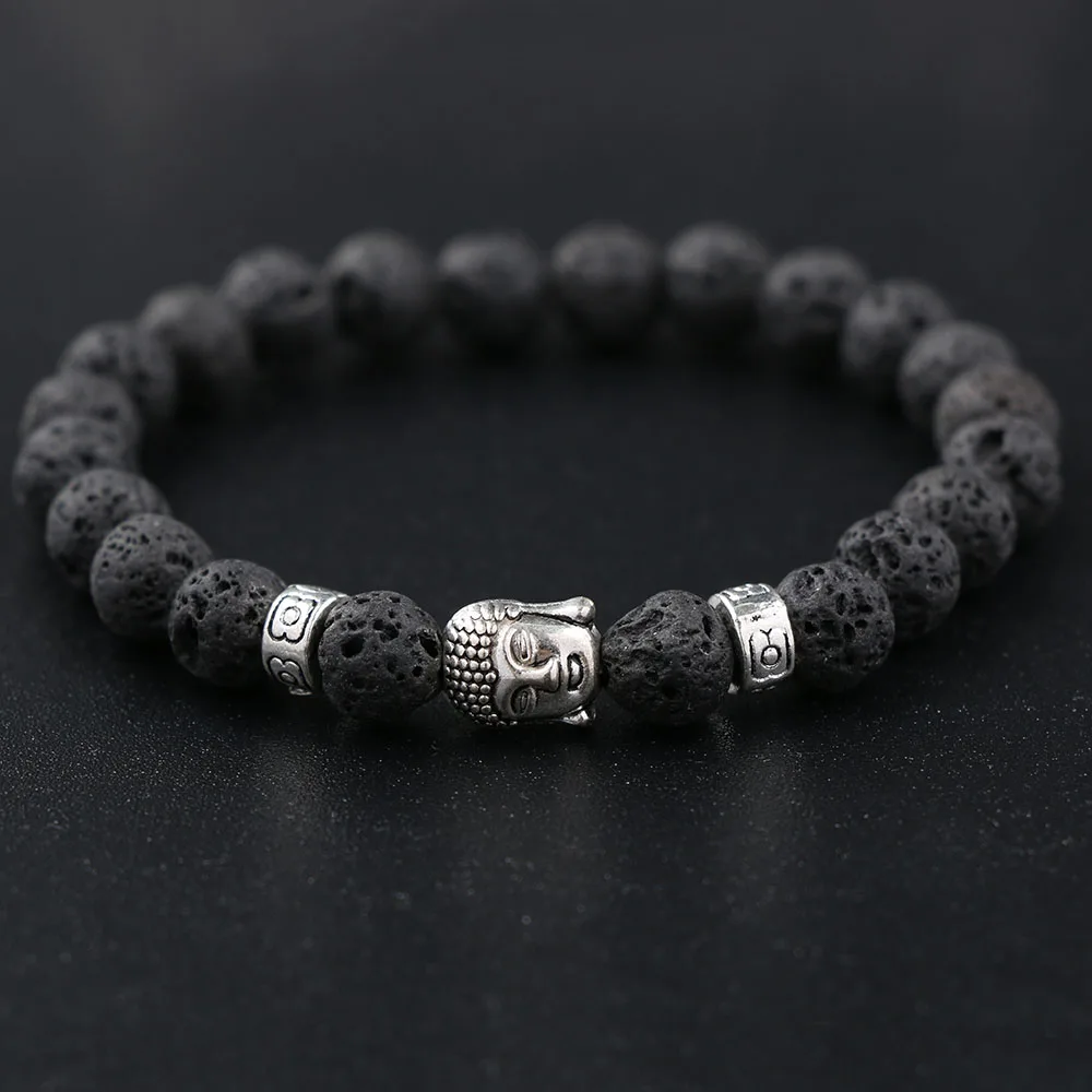

1 Pcs Charm Natural Lava Stone Buddha Beaded Bracelet Men Women Gold Silver Color Bracelet Jewelry Gifts