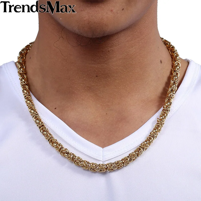 Trendsmax, нержавеющая сталь, византийское звено, серебряное, золотое, мужское ожерелье, цепочка для мальчиков,, ювелирные изделия KNM101