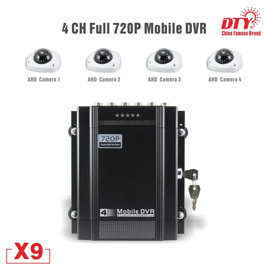  4 canales HDD mdvr Conector de aviación de 4 pines cms cctv dvr con función de bloqueo de vídeo X9s
