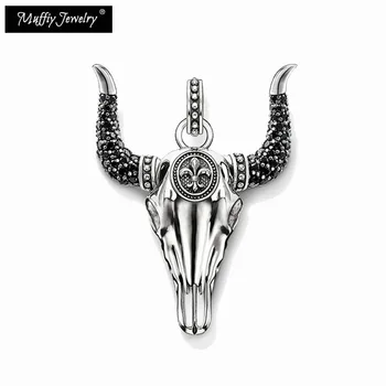 

Bull Skull Blackened Silver Necklace Pendant,Thomas Style Rebel Fashion,Good Jewerly,Ts Gift In 925 Sterling Silver,Super Deals