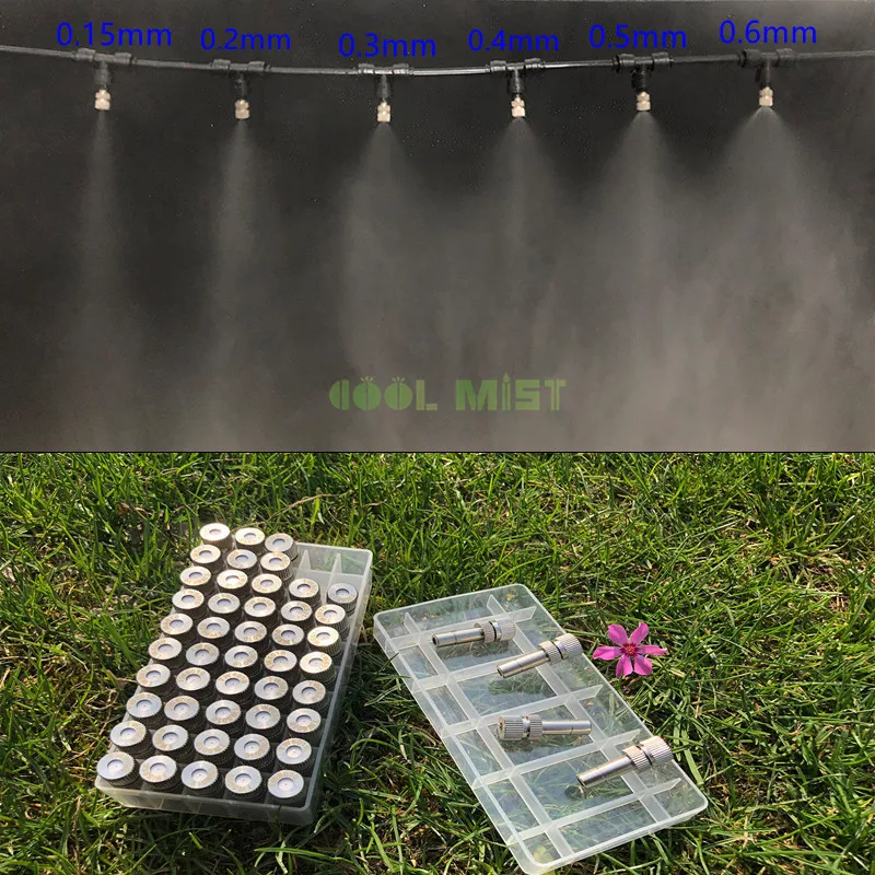 

S011 50pc/box 6mm Low Pressure 0.15-0.6mm Slip Lock Nickling Fog Misting Nozzles Garden Cooling Water Spray Irrigation Sprinkler