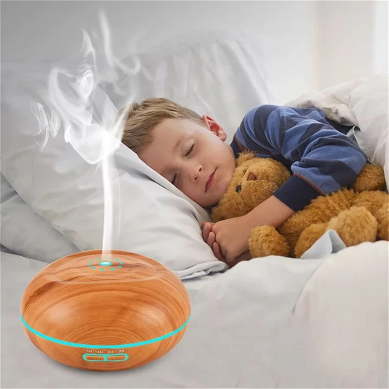 

Aroma Essential Oil Diffuser Ultrasonic Air Humidifier with Wood Grain 7 Color Changing LED Lights for Office Home