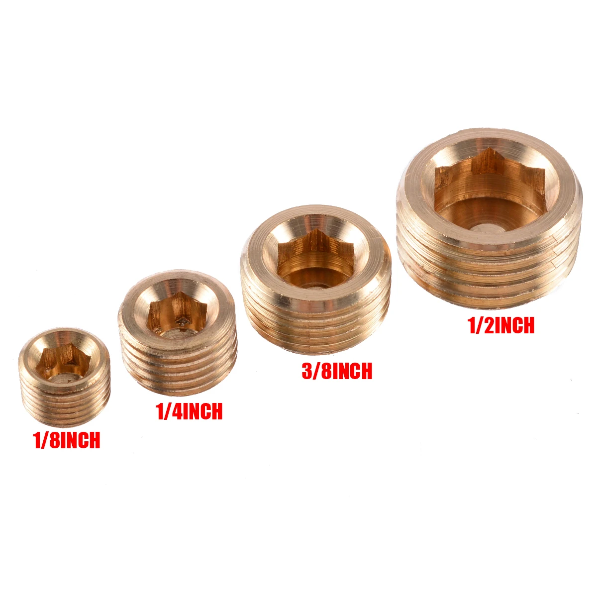 4Pcs 1/8" 1/4" 3/8" 1/2" NPT Brass Countersunk Internal Hex Thread Socket Pipe Plug Pipe Fittings Fastener