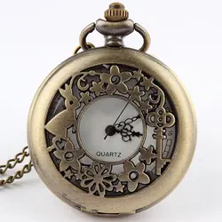 Винтаж карманные часы Кролик цветок полые ретро Кварцевые цепочки и ожерелья часы с цепочкой для мужчин для женщин