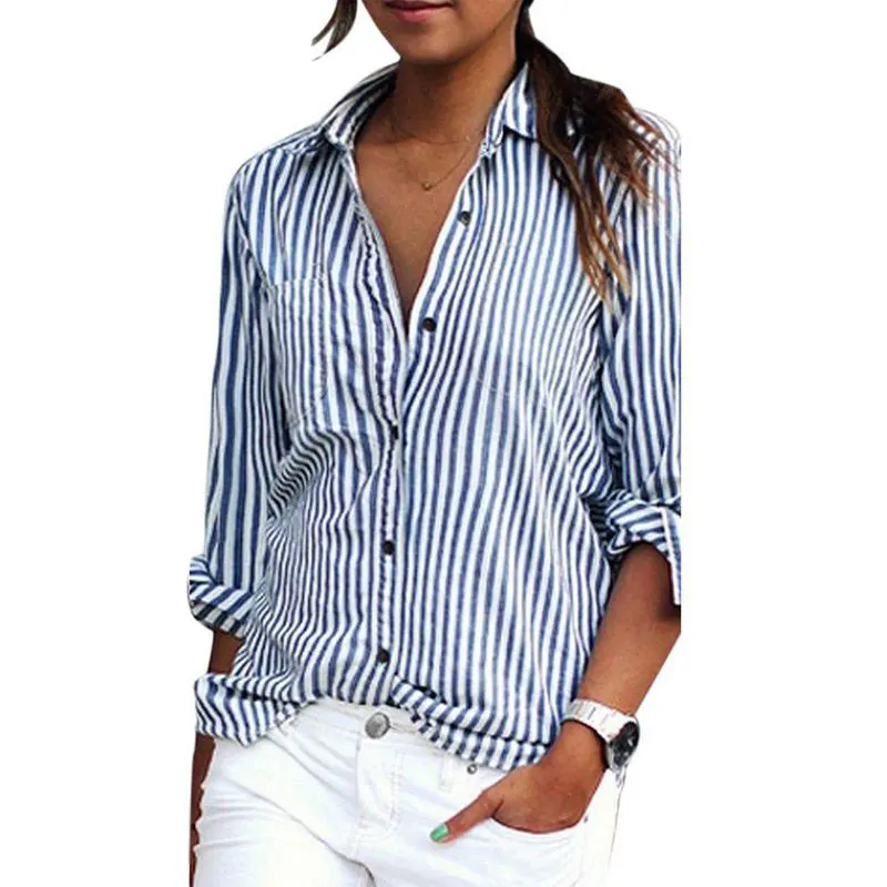 

2019 Women Striped Shirts Long Sleeve Blouse Shirt Sexy Streetwear Femme Blusa Tops Work clothing Plus Size 3XL