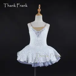 Кружевная майка с блестками, платье-пачка для балета, белое платье с v-образным вырезом для девочек, танцевальный костюм C378