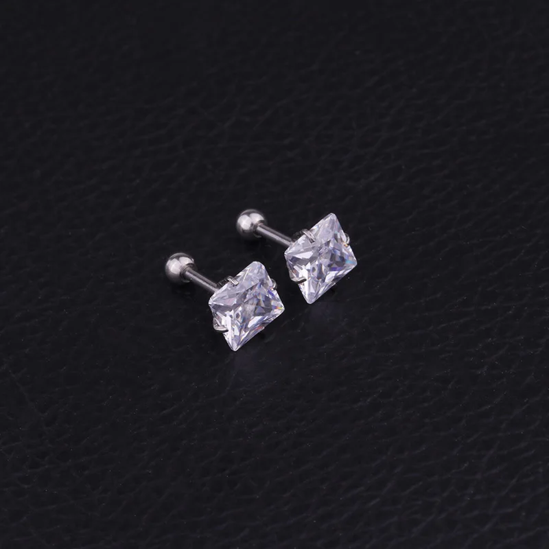 silver square Продаем наборы для ухода за кожей 2 шт. 3/4/5/6 мм с украшением в виде кристаллов Циркон козелка пирсинг для хрящевой части уха серьги 316L хирургические Сталь, ювелирное изделие для тела, спирали для пирсинга - Окраска металла: silver square