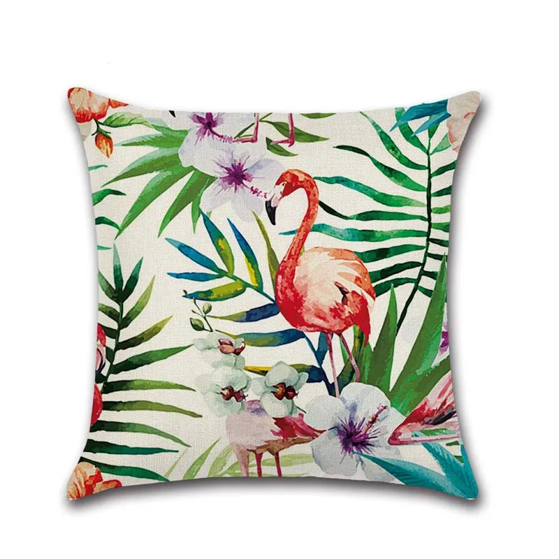 Чехол для подушки с тропическими растениями, декоративный чехол для подушки с фламинго, хлопковый льняной чехол для подушки с цветочным принтом