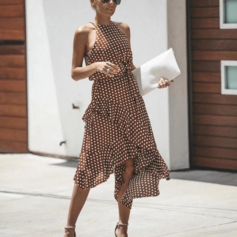 

Efvandoloe Women Dresses Summer 2018 Dot Ruffles Sleeveless Plus Size Sexy Party Beach Club Dress Midi Vestidos
