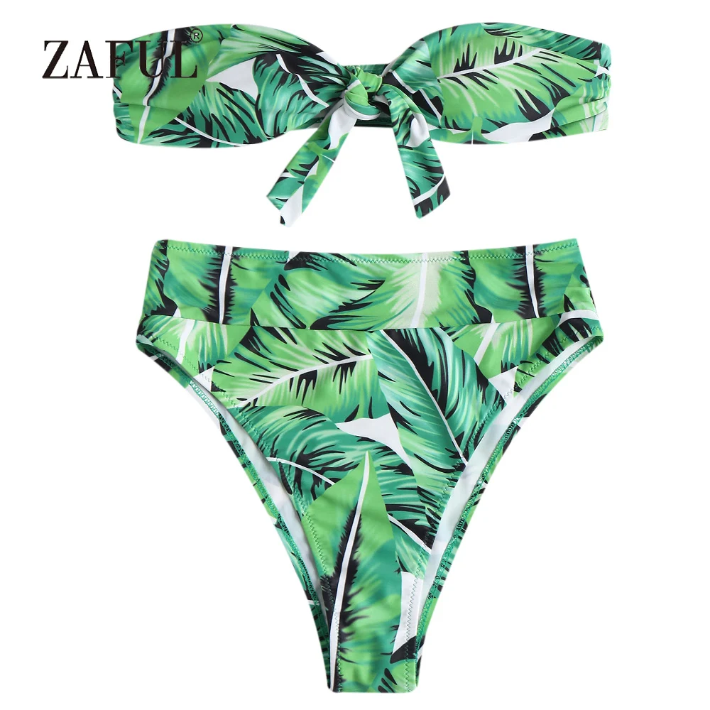 ZAFUL Bikini 2018 Alien Green Swimwear Women Leaf High Waist Swimsuit ...