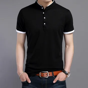 

New Arrival 2018 Summer Men's Fashion Loose Stand Collar Short Sleeve Patchwork Cotton T Shirt Tops Male Casual Business Shirts