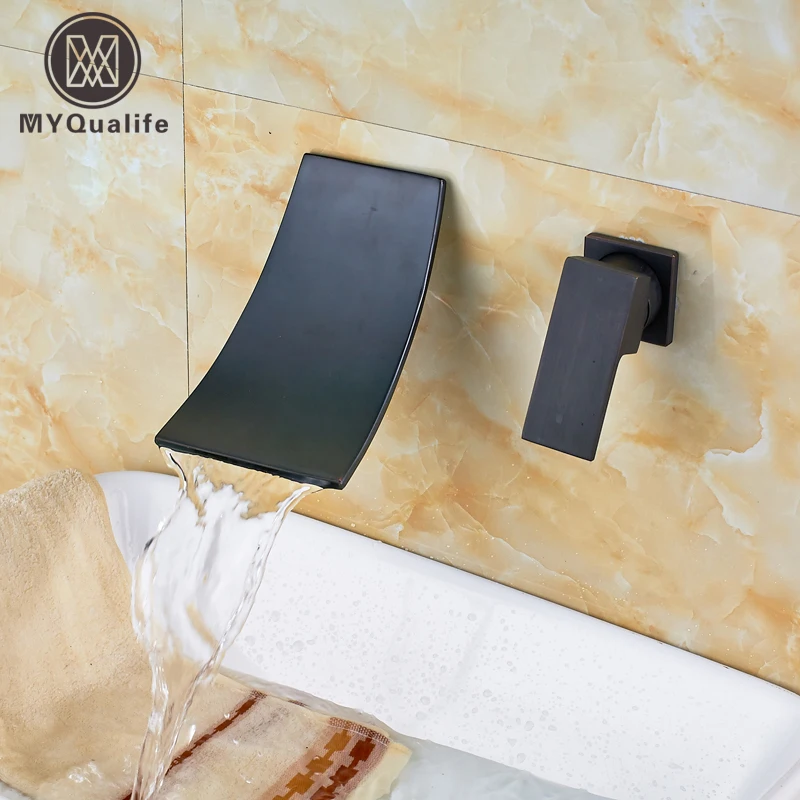 

Wall Mounted Bathroom Sink Mixer Taps Single Handl Wall Mounted Lavatory Sink Basin Faucet Waterfall Spout