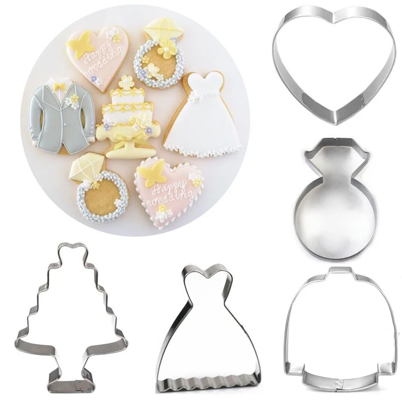 

1pcs patisserie reposteria Wedding Dress Suit Ring Heart Cookie Cutters Fondant Cake Decor Tools Cupcake Toppers Biscuit Mould