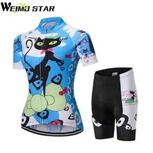 Weimostar команды Ropa Ciclismo Для женщин кошка синий Велоспорт Джерси Шорты для женщин комплект велосипед Велосипедный Спорт спортивной костюм