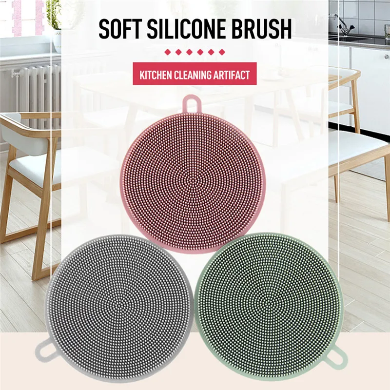 Kitchen Tools Multi-function Antibacterial Silicone Dish Scrubber Brush Dishwashing Silicone-3 Colors Cleaning Brush Dish Brush