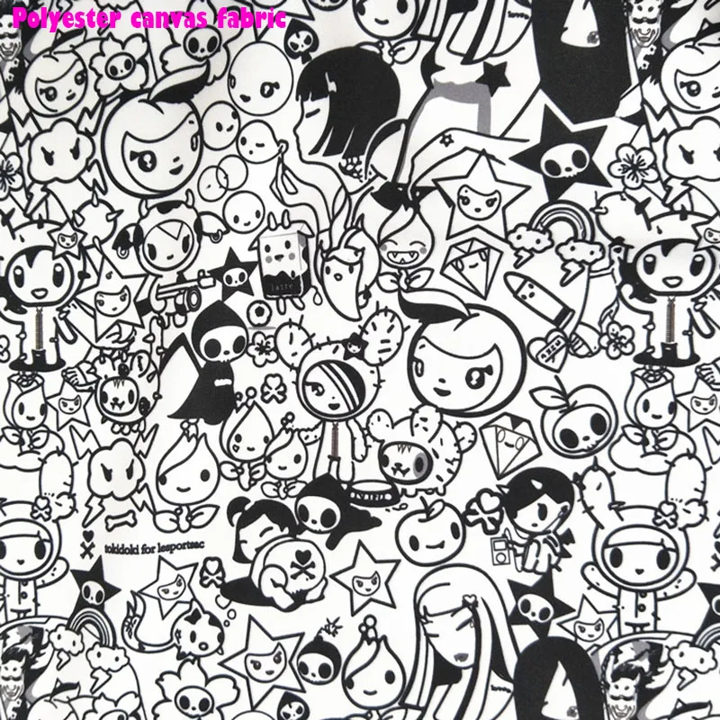 

Nice Wide 145cm Black/White Canvas Cartoon Tokiduki Printed Canvas Polyester Fabric Sewing Material Diy Table Cloth Pillow Bag