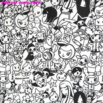 

Nice Wide 145cm Black/White Canvas Cartoon Tokiduki Printed Canvas Polyester Fabric Sewing Material Diy Table Cloth Pillow Bag