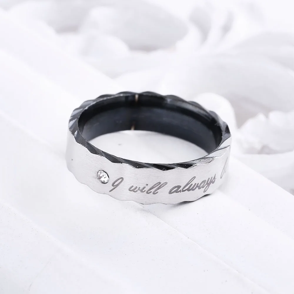 Top Quality Titanium Steel Rhinestone Ring Letter \