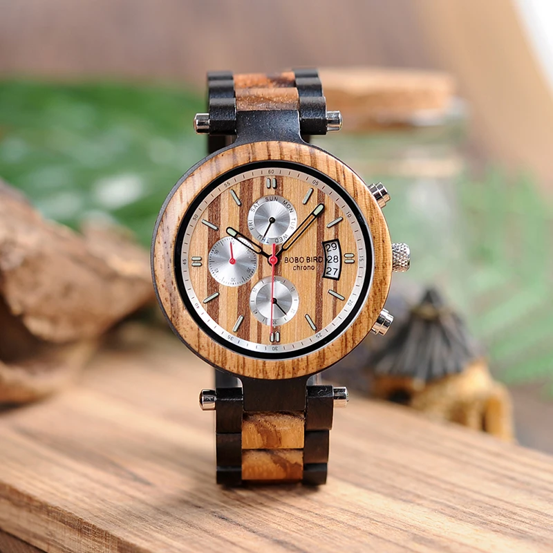 BOBO BIRD Auto Date Display Wood Watch Men Relogio Masculino Luxury Business Wrist Stop Watches with V-P17 Drop Shipping