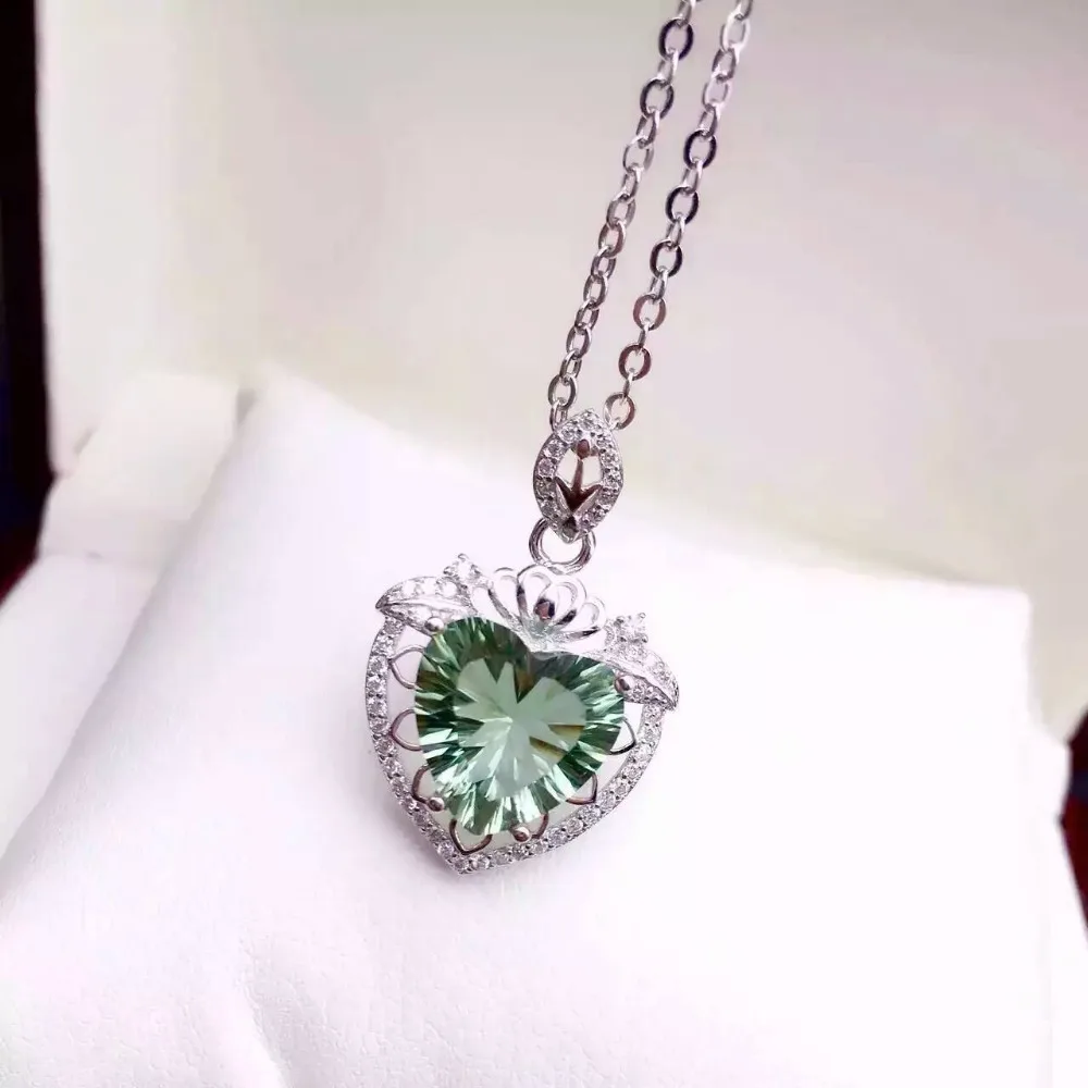 

natural Green Crystal pendant S925 silver Natural Crystal Pendant Necklace trendy Simple triangular women girl party jewelry