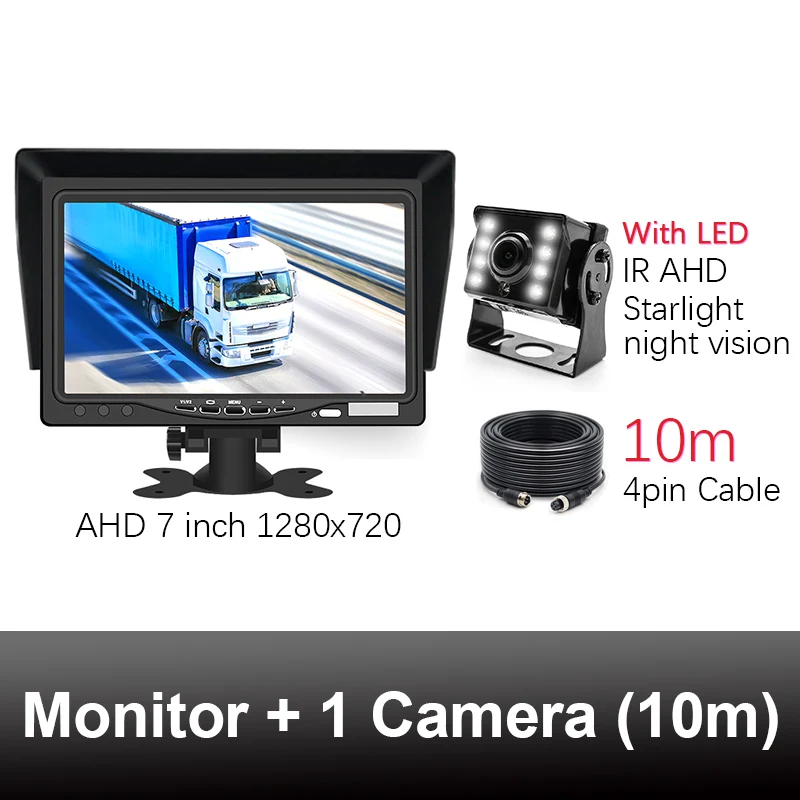 GreenYi Запись DVR 2 грузовик камера заднего вида 1280*720 AHD ночного видения с " монитор заднего вида автомобиля поддержка SD карты - Цвет: 1 Camera-10m