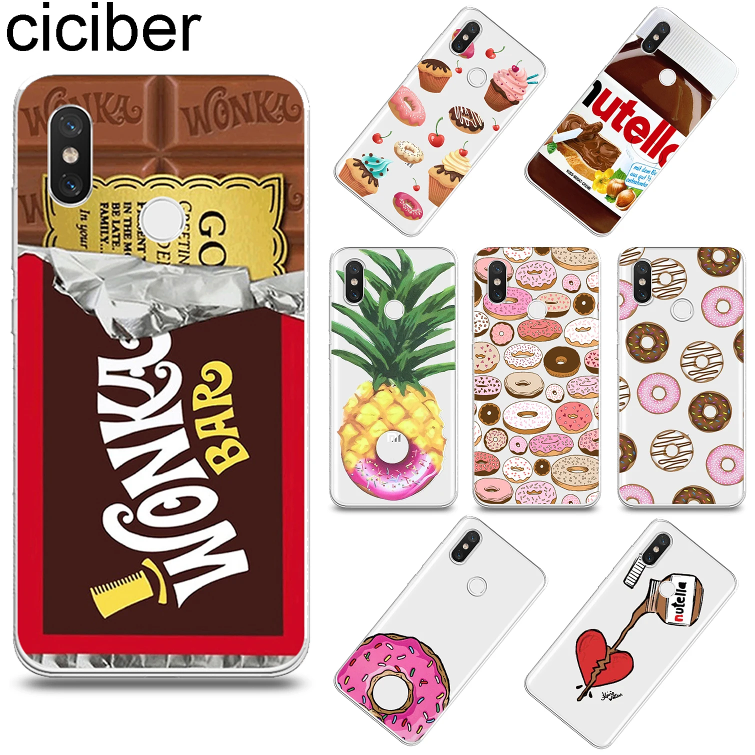 

ciciber Chocolate Donut Cover for Xiaomi 9 8 6 5 A2 A1 X 5C 5S Plus Lite SE PocoPhone F1 Soft Case for Xiaomi MIX MAX 3 2 2s Pro