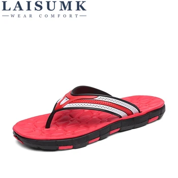 

LAISUMK Summer Men Slippers Stripe Flip Flops Bathroom Home Slippers Fashion Outside Beach Slippers Male Men Leisure Flip Flops