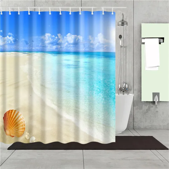 Seaside Beach Shell Printed Shower Curtains Frabic Waterproof