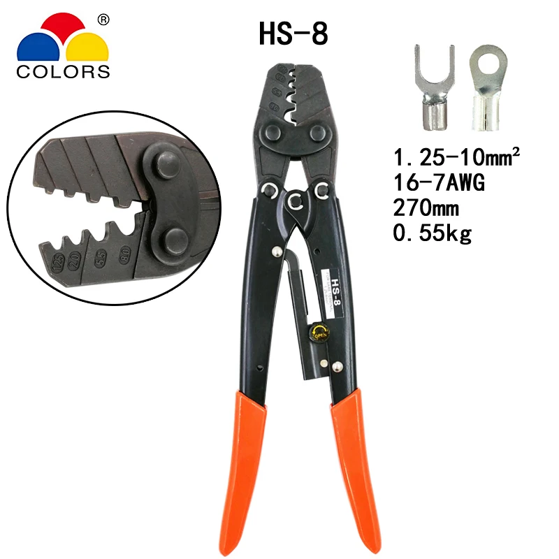 

HS-8 crimping plier for non-insulated terminals (Point type) Japanese style capacity 1.25-10mm2 16-7AWG electrical tools