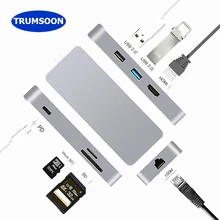 Trumsoon Type-C to HDMI RJ45 Ethernet USB 3.0 USB 2.0 Adapter SD/TF Card Reader USB-C Type C HUB PD for MacBook Samsung Huawei